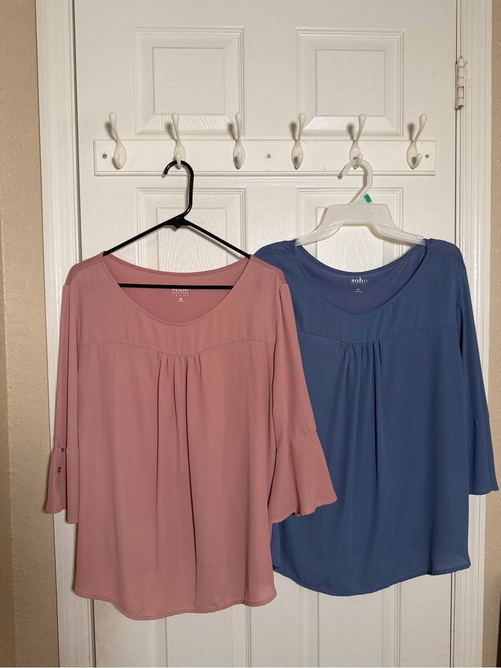 2 Pack Bundle Soho 3/4 Sleeve Pleated Blouse - Dusty Rose/Slate Blue